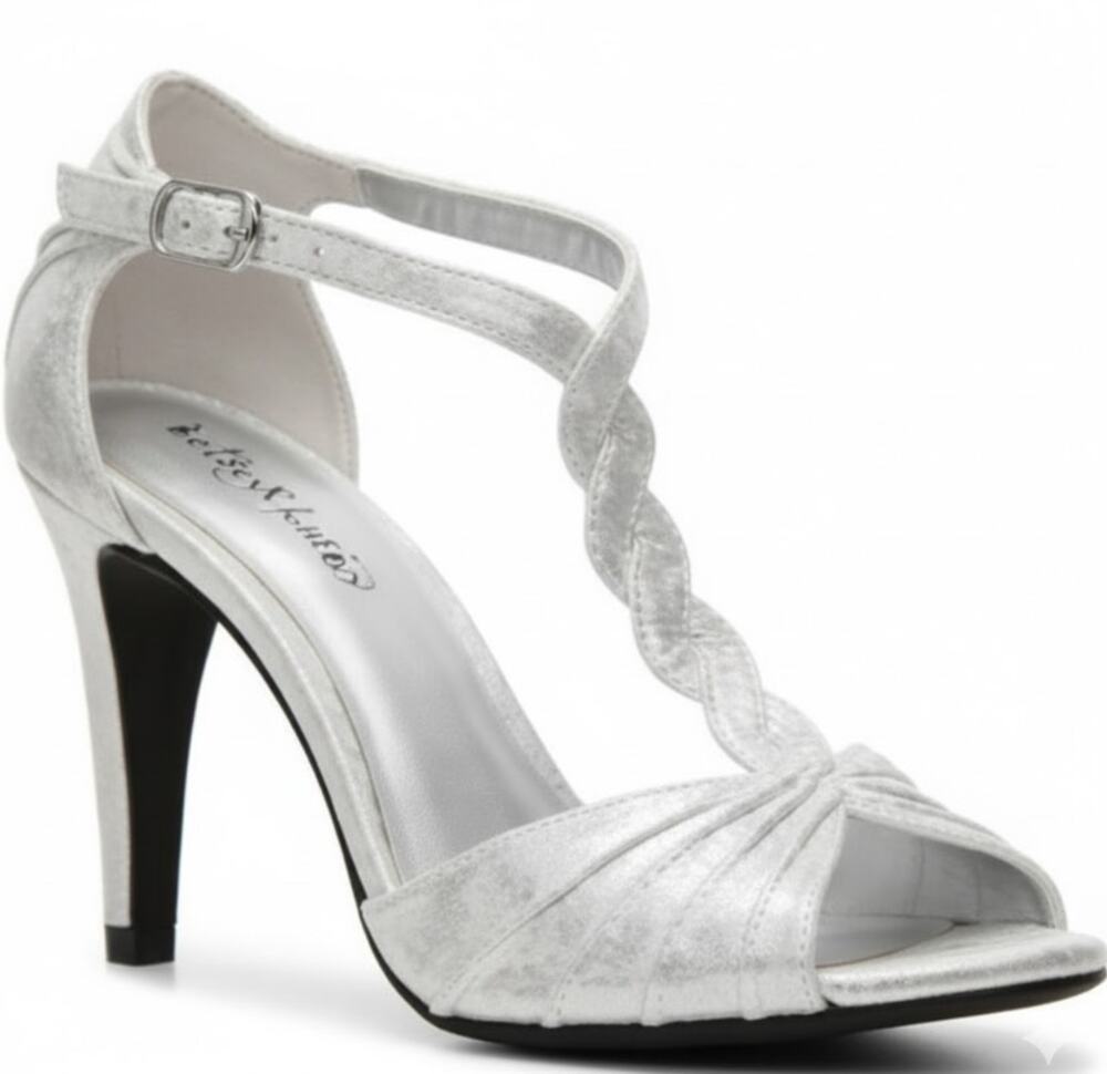 Kelly & Katie Ardeen Slingback Heels Sz 10 Silver Metallic T-Strap Formal Sandal